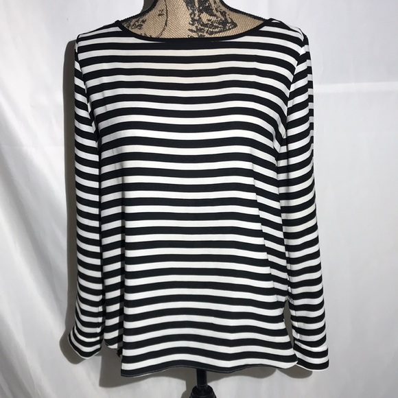 LOFT Tops - LOFT Black White Stripped Top Button Cuff Sleeves